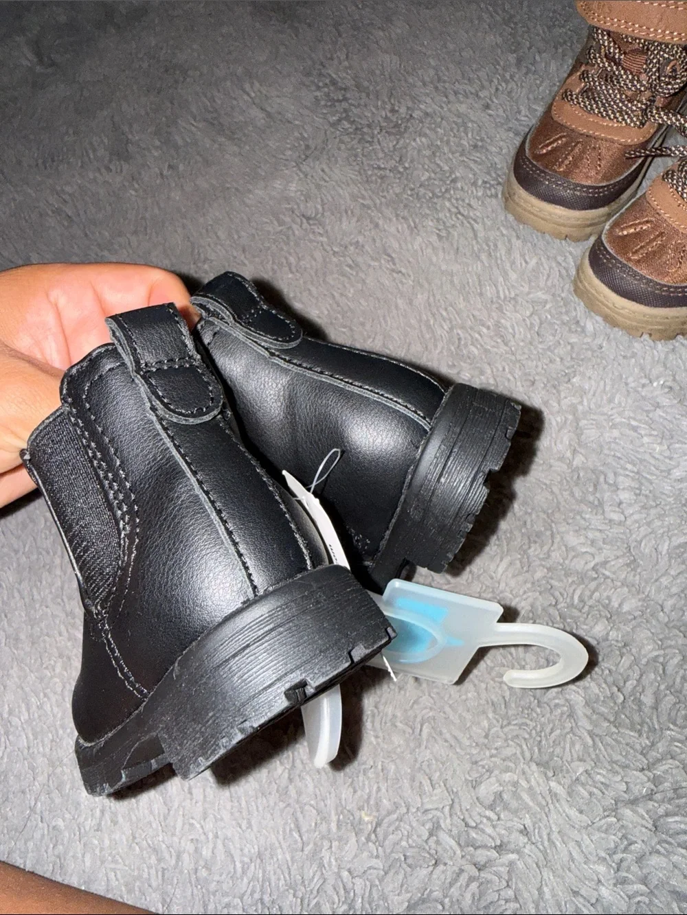 Kids Black Faux Leather Ankle Boots